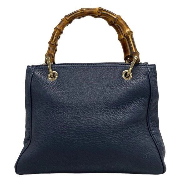 Auth GUCCI Bamboo Shopper 336032 Navy Leather - Tote Bag - Picture 2 of 16